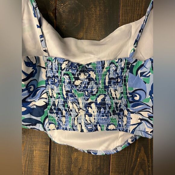 Retro Abstract Print Cropped Swim‎ Tank Blue Green White Summer Beach Pool A40 - Picture 7 of 8